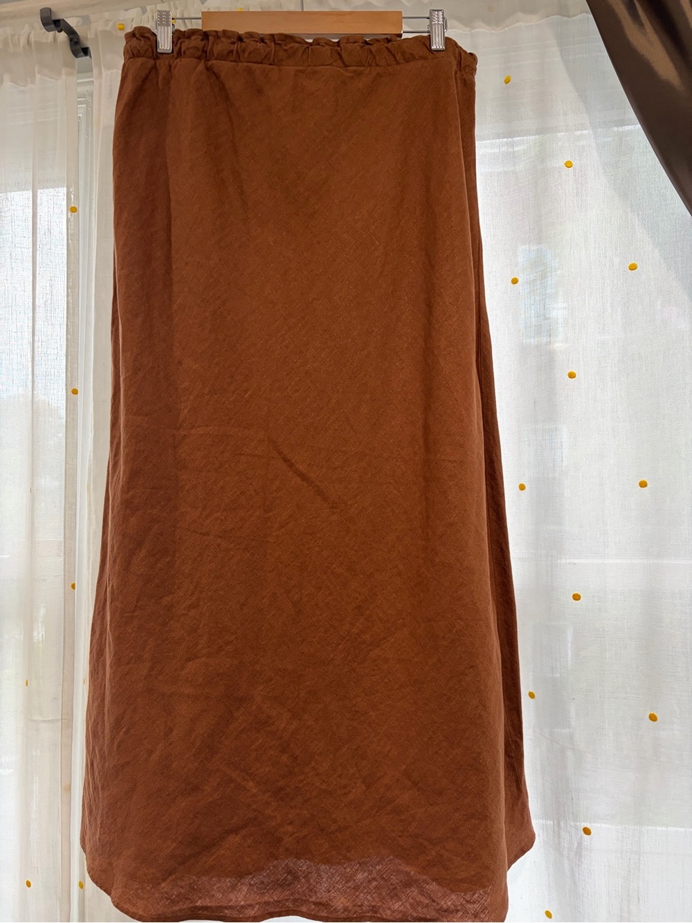 Zara Rust Brown Drawstring Maxi Skirt/ 100 % Linen/ Size Large - Picture 2 of 6